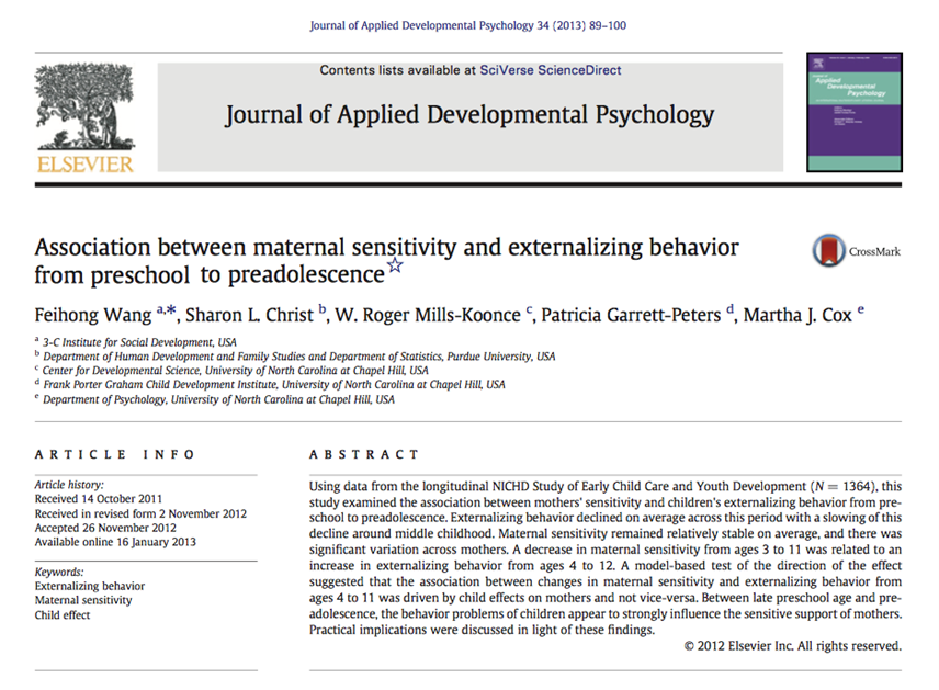 Association between maternal sensitivity and externalizing behavior from preschool to preadolescence