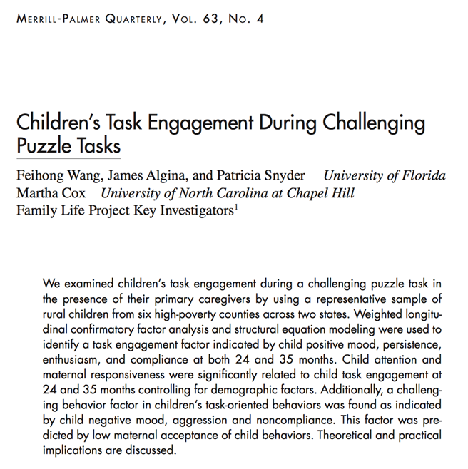 Children's Task Engagement During Challenging Puzzle Tasks
