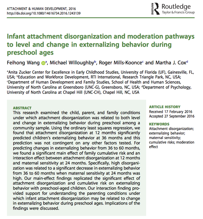 Infant attachment disorganization and moderation pathways to level and change in externalizing behavior during preschool ages