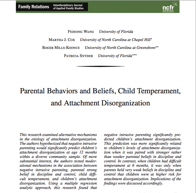 Parental Behaviors and Beliefs, Child Temperament, and Attachment Disorganization