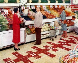 shoppers in a 1950s supermarket