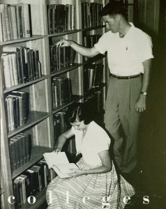 1950s college students in library